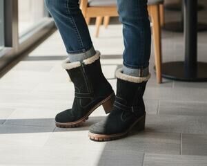 Manas $249 Womens Suede Leather Sherpa Buckle Winter Snow Boots Size 41/US10.5